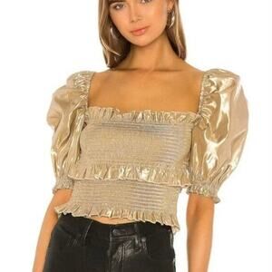 V. Chapman Leilani Blouse Gold Smocked Puff Sleeve